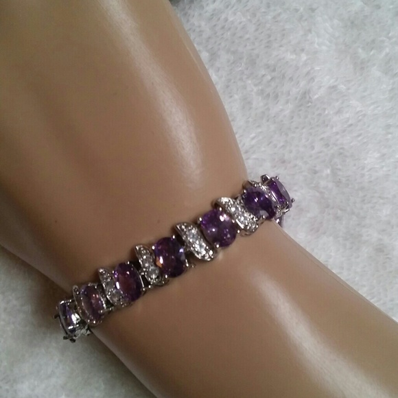 SS925 Jewelry - 💕SS amethyst and crystals adjustable bracelet.